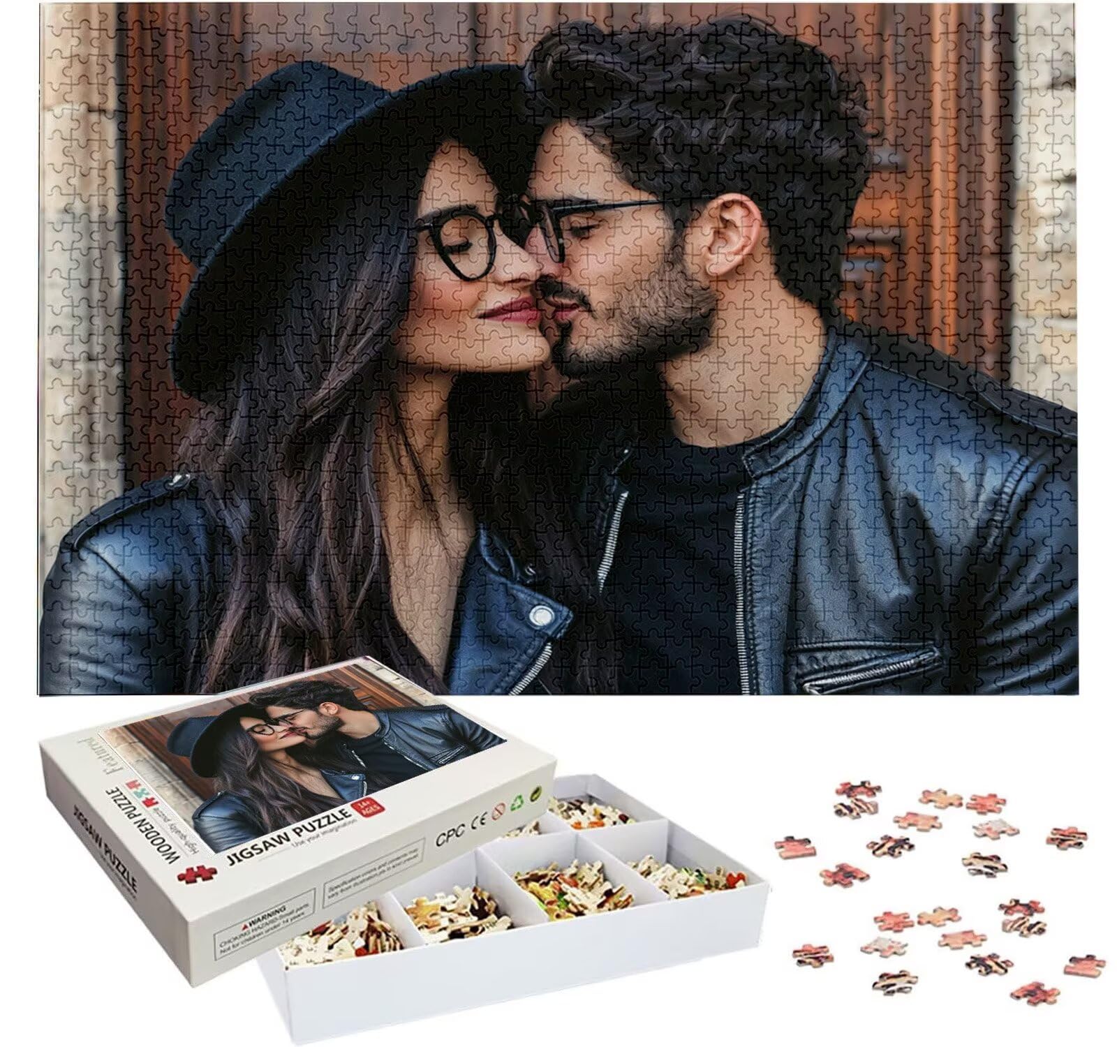 Puzzle Personalizado con Foto, Personalizada Rompecabezas Personalizado Diseña tu Logo Foto o Texto, Personalizado Navidad Halloween San Valentín Parejas Niños Familia Amigos h-3029