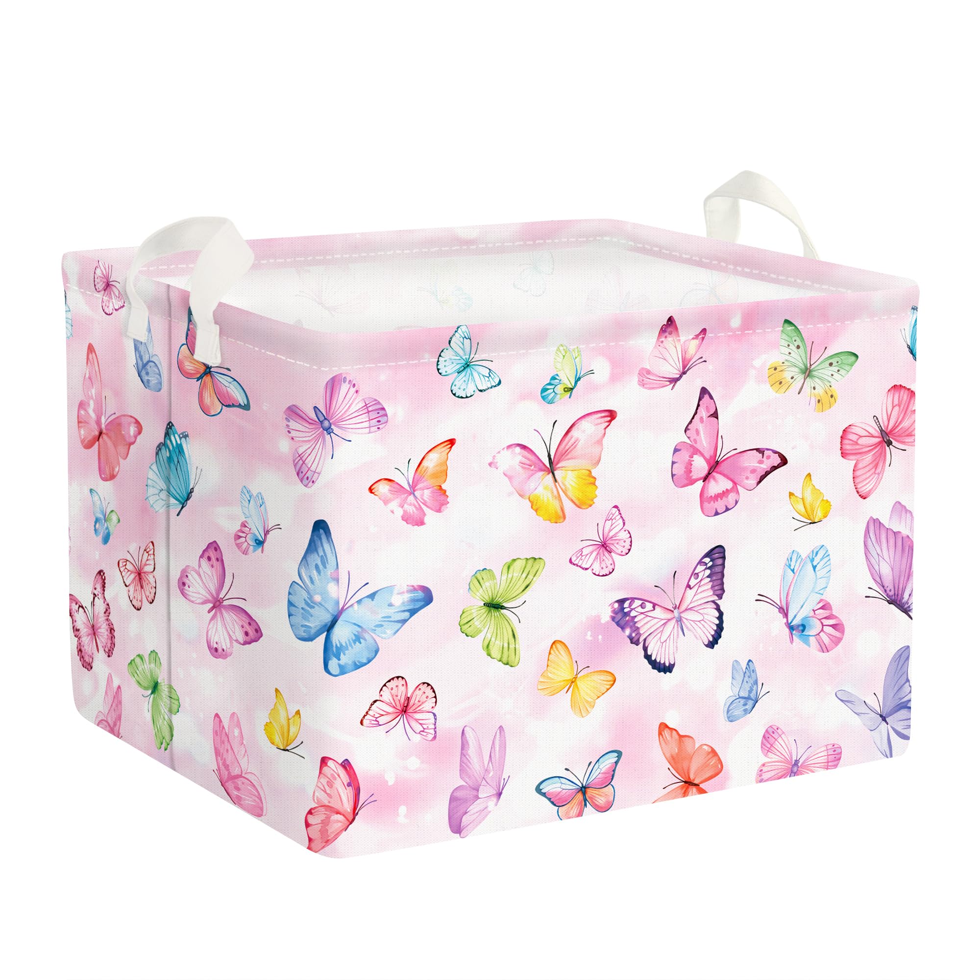 Clastyle Ceste Biancheria Bambini Farfalla Cestino Giocattoli Vestiti Impermeabile per Donna Ragazza Cestino Portaoggetti per Bagno Cameretta Bucato, Rosa, 40x30x30 cm