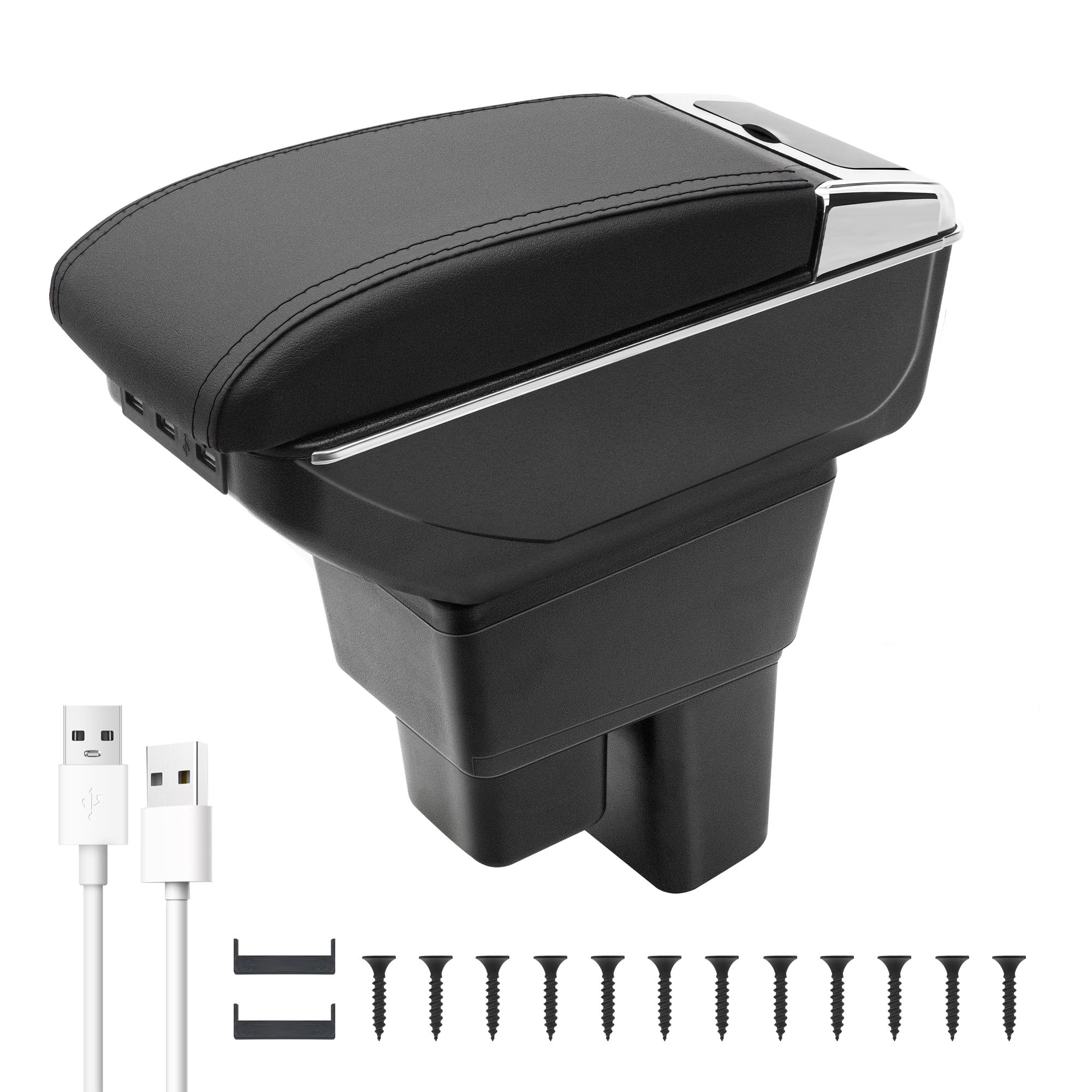 Reposabrazos de coche para Honda Fit Jazz 2009-2013, consola central para coche, doble espacio de almacenamiento con soporte para bebidas, 7 puertos USB, caja de utilidad trasera, fácil montaje