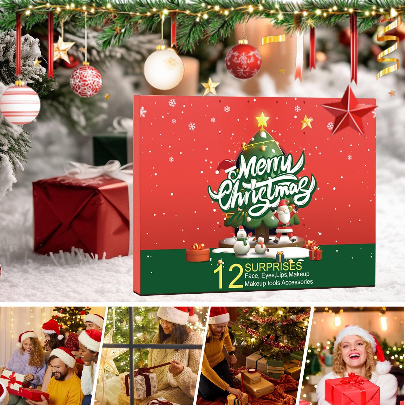2025 Advents Make-up für Weihnachten 12 Tage Gesichts-Make-up Zubehör | Countdown Kalender Damen Kosmetik Für Frauen Damen Wintersaison Besondere Anlässe Tägliche Routine Berufstätige