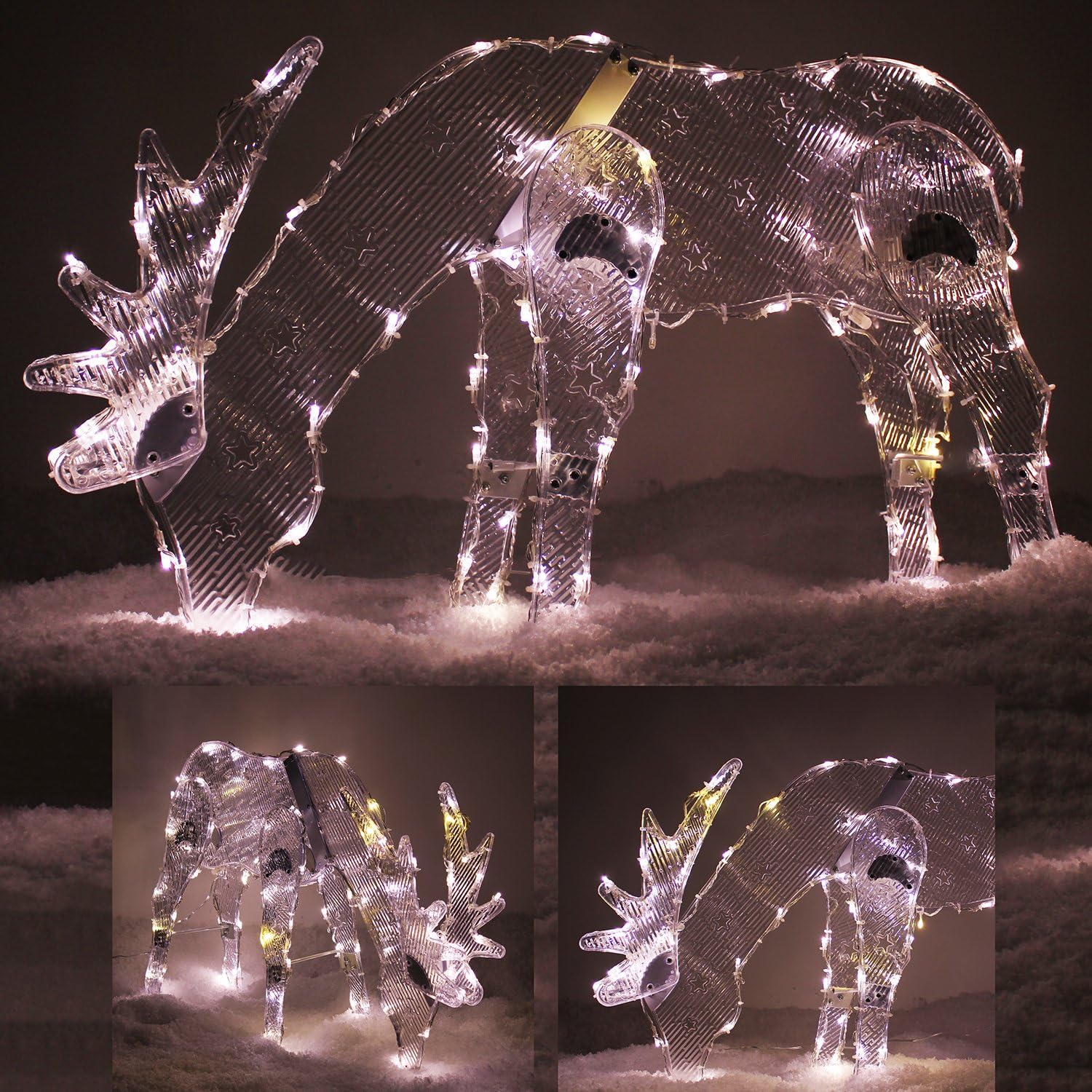 Large PreLit 3D Twinkling Grazing Reindeer Silhouette Christmas Garden