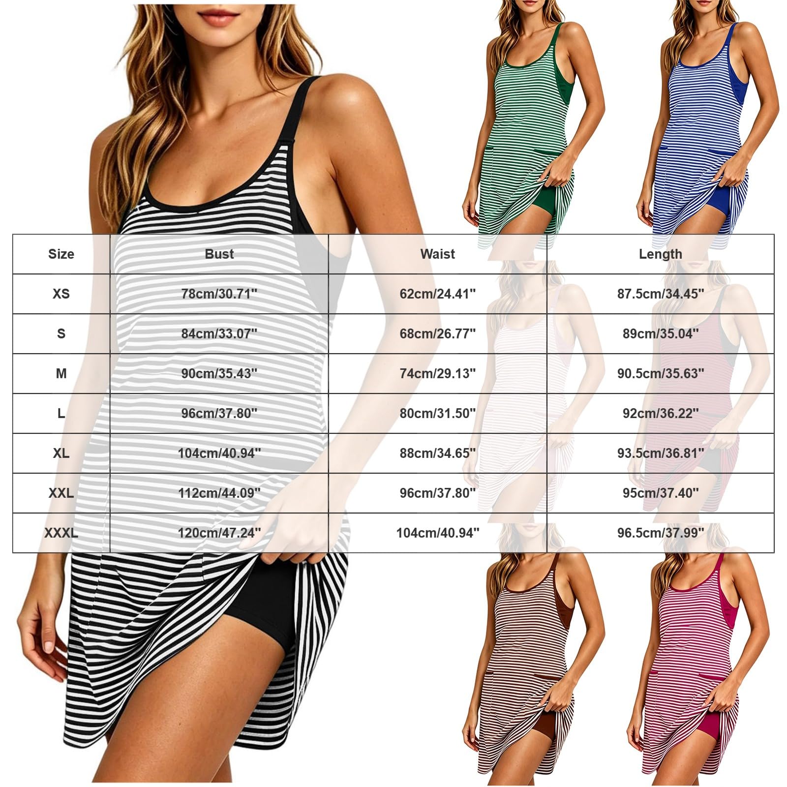 Vestido De Verano A Rayas con En para Mujer Sin Mangas De Imitación Dos Piezas Aspecto Acampanado con Bolsillos Laterales Vestido Trabajo Oficina Cuello La Rodilla Bolsillos Playeros Casual Elegante