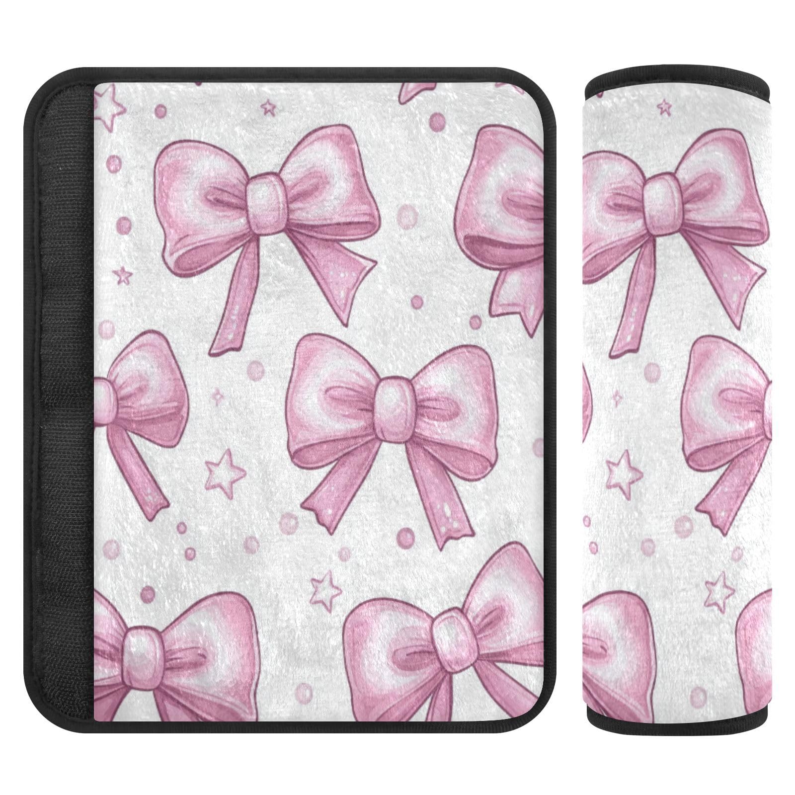 Seat Belt Covers 2 Pack Cute Pink Bows Car Seat Strap Covers Super Soft Stars Car Seat Neck Cover for Boys Girls Adults Babies M