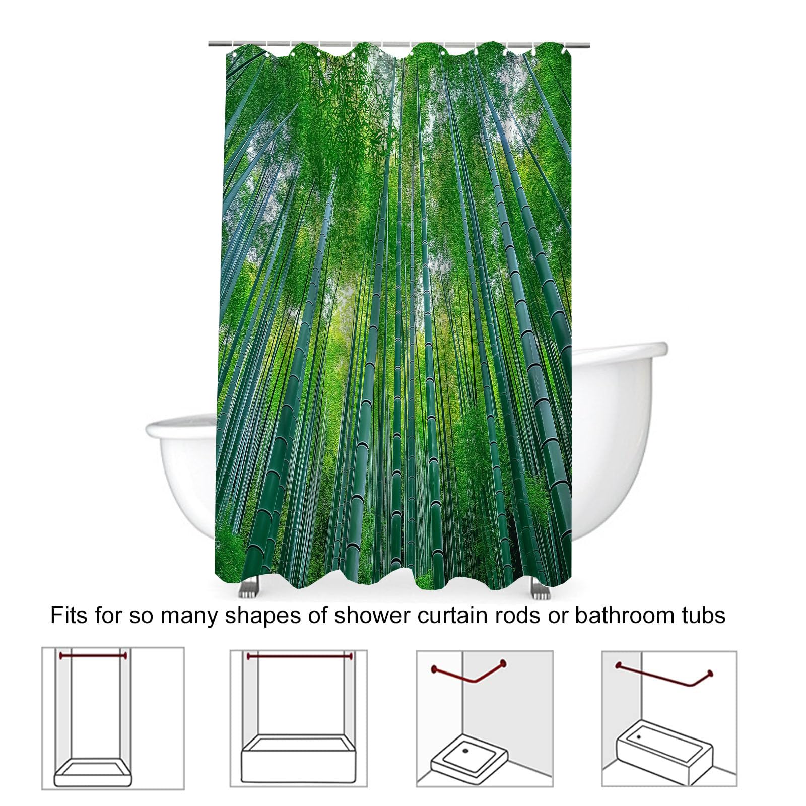 Cortina de Ducha con impresión Digital de Naturaleza Bosque De Bambú. Cortina de Baño con Hoja,240x200cm Impermeable Cortinas de Ducha con 12 Ganchos Tela de poliéster para baño
