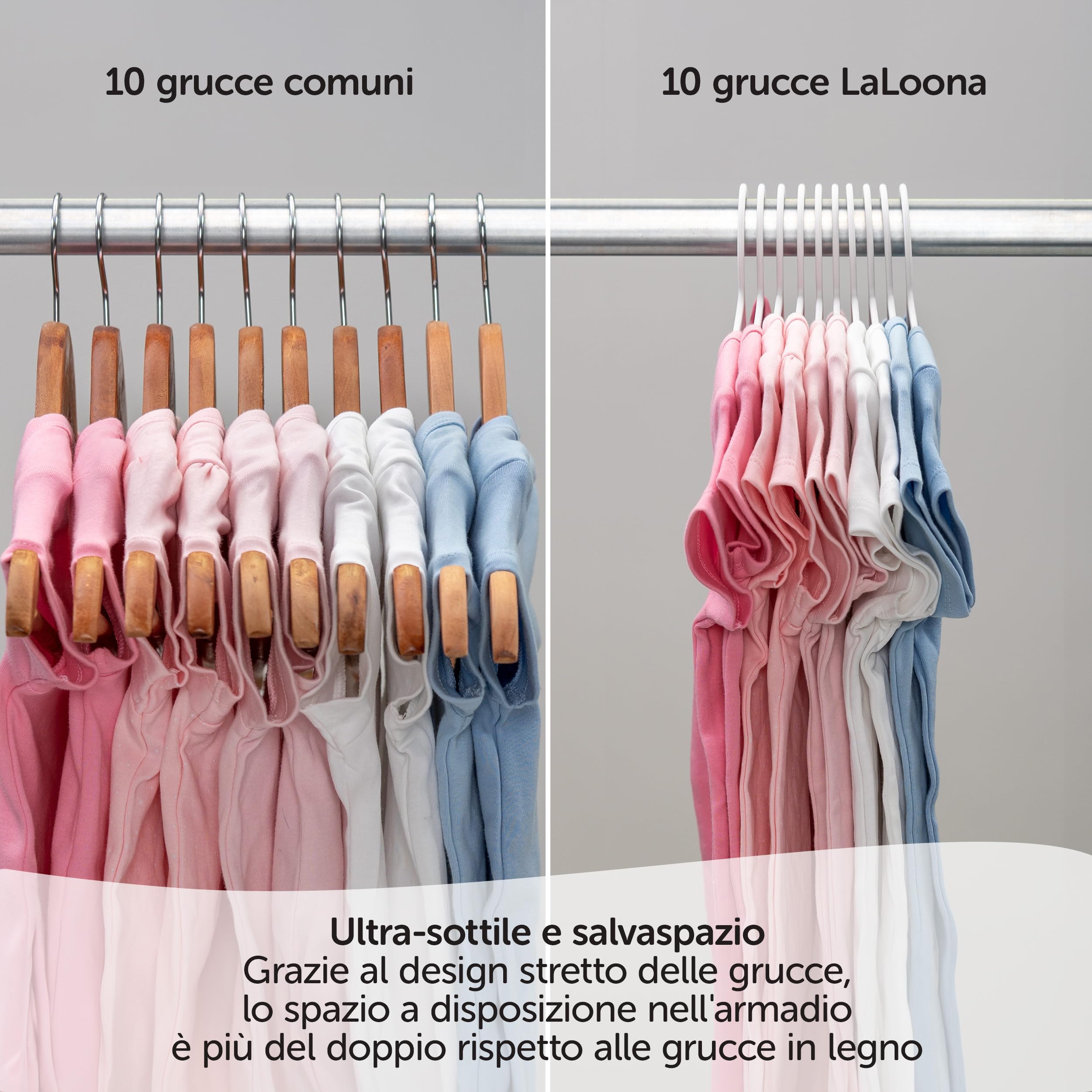 Laloona Appendiabiti colorati 22 sztuk wieszaki cienkie dla dzieci neonatów grucce salvaspazio do szafy biały