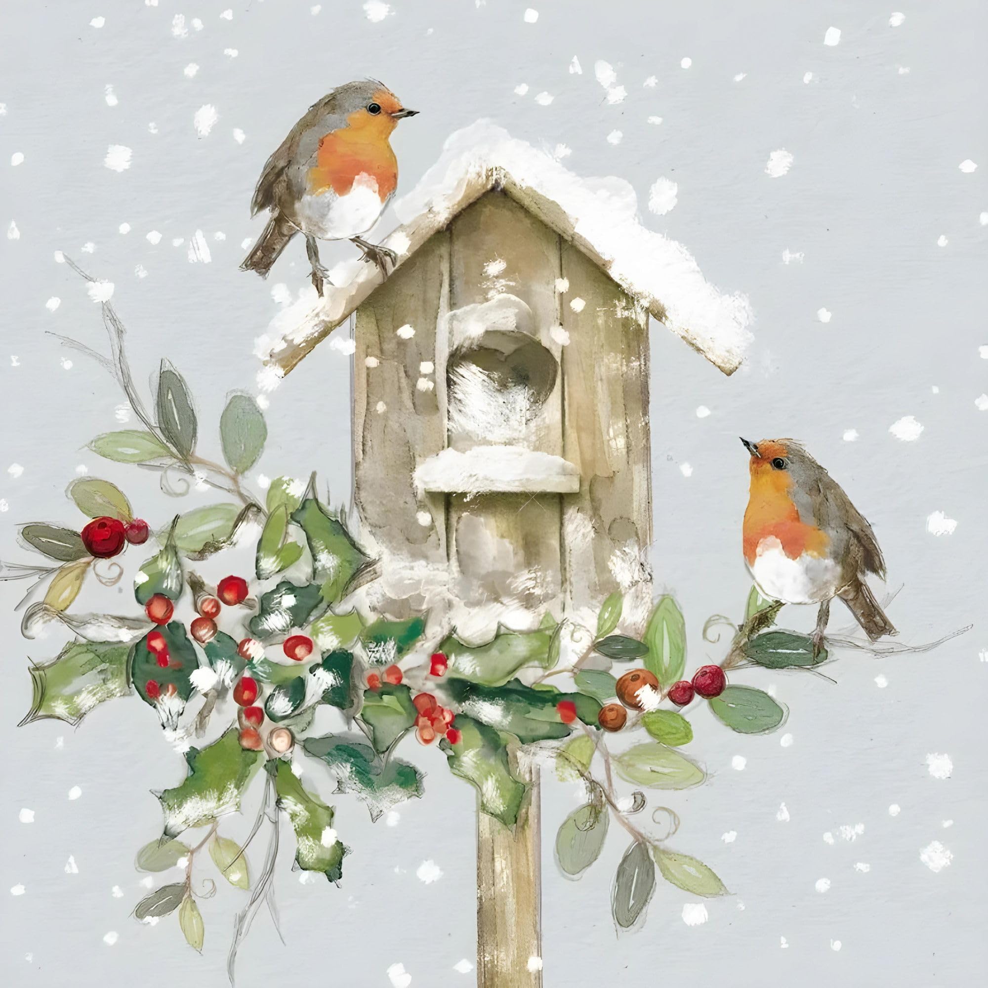 GBCC Charity Christmas Cards Pack of 10, Festive Robins & Birdhouse in the Snow