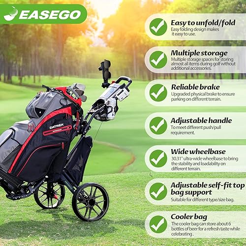 Miniatura 4 de Carrito de golf con 3 ruedas ruedas delanteras giratorias de 360 con soporte para teléfonosoporte para tazassoporte para paraguasfreno de pie