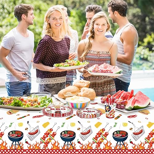 Miniatura 6 de Amylove Paquete de 2 manteles de plástico para fiestas de barbacoa, 86 x 51 pulgadas, resistentes a las manchas, para cumpleaños, barbacoa, baby