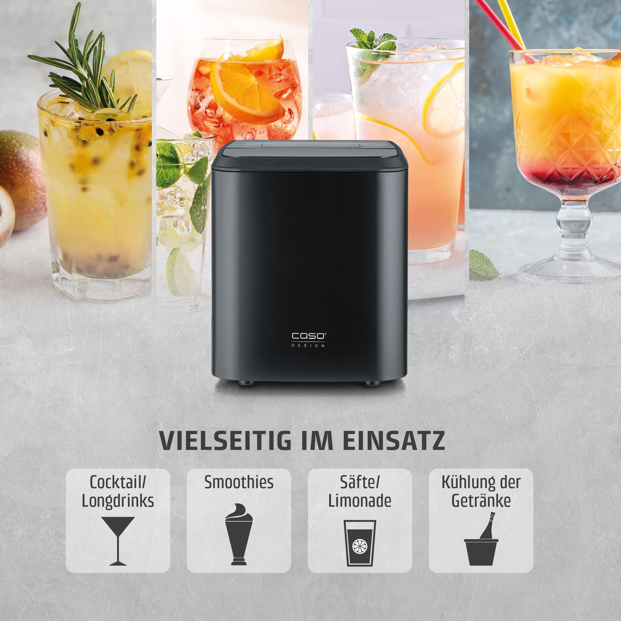 CASO Clear Ice Advanced Eiswürfelbereiter mit Kompressor – Leise 48 dB, klare & matte Eiswürfel, 8–12 Min., 1,5 l Wassertank, Selbstreinigung, matt schwarz