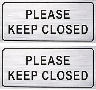 Juvale Aluminum Keep Closed Sign Set - Durable Indoor & Outdoor Reminder, Please Close Door Sign - Peel-&-Stick Application, Keep Door Shut - Pack of 2, Silver, 7.87 x 3.6 in
