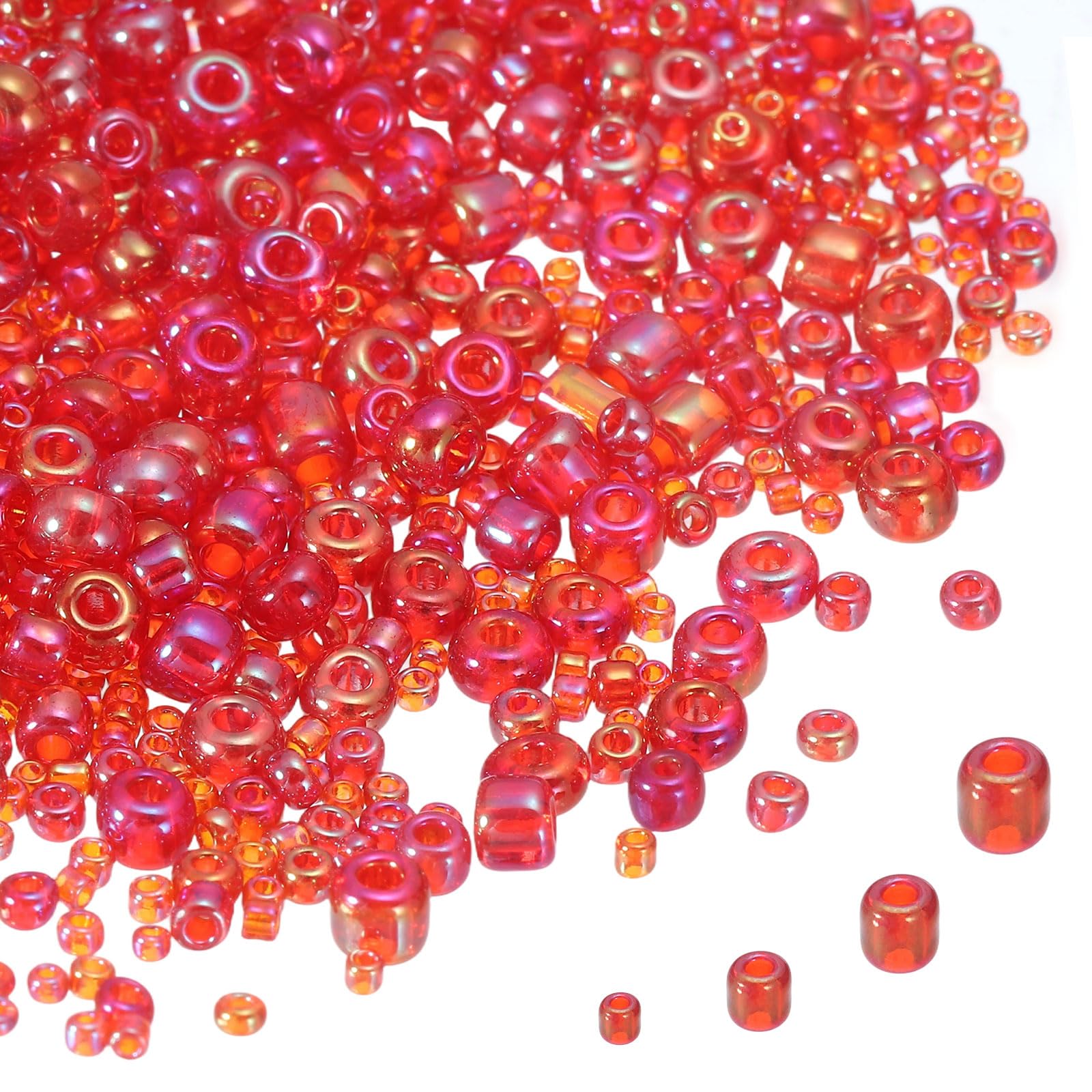 sourcing map 5888pcs Iridescent Glass Seed Beads 1.5/2/3/4mm Acrylic Round Bugle Beads for DIY Jewelry Craft Plants Making Fabric Felt Ornaments, Bright Red