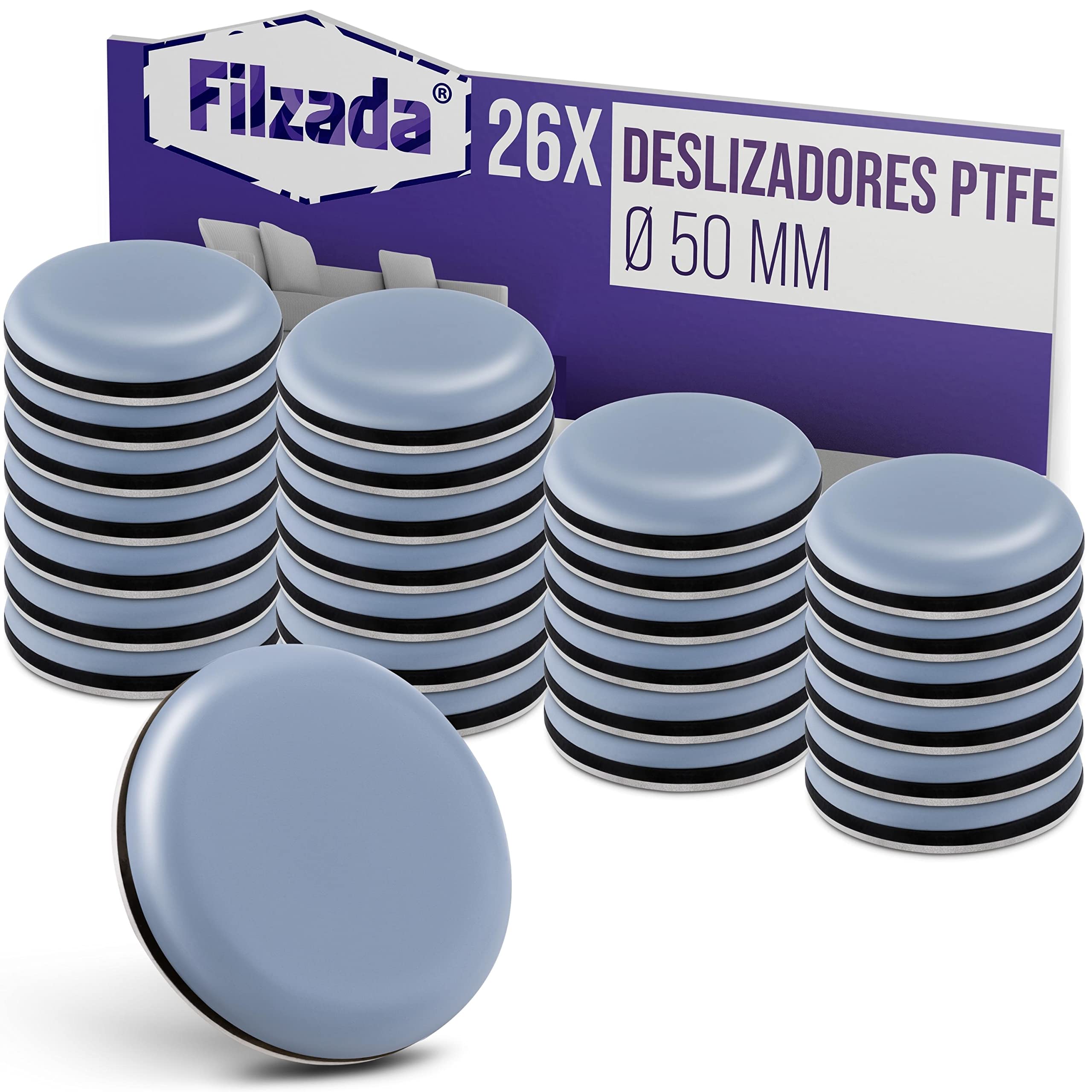 Filzada® 26x Almohadillas de Teflón para Muebles Autoadhesivo - Ø 50 mm (Redondo) - Deslizadores Profesionales de Muebles/Deslizadores de alfombras PTFE (Teflón)