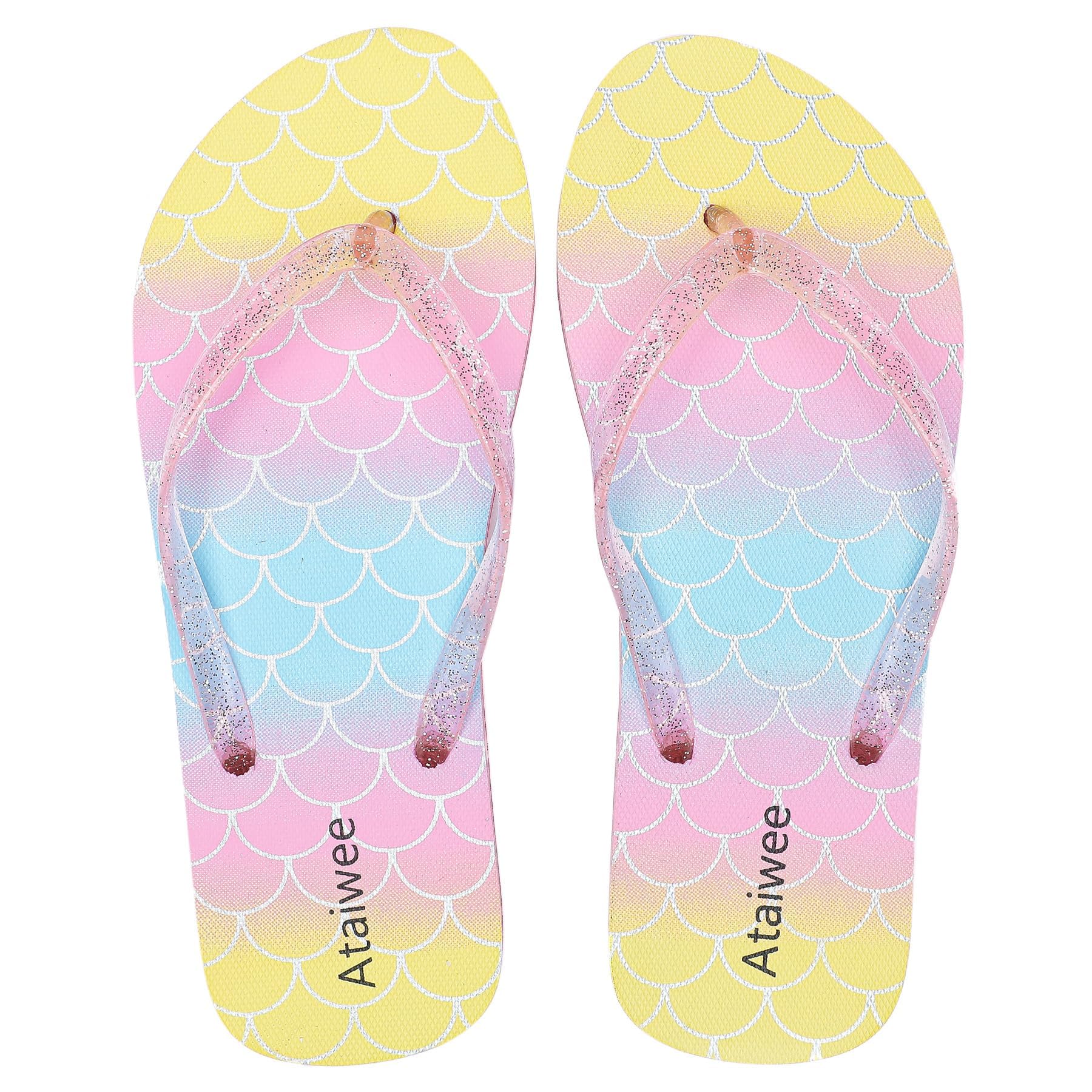 Ataiwee Mädchen-Flip-Flop, kleine/große Kinder-Strandsandalen, bunt bedruckte Sandalen für Kinder.