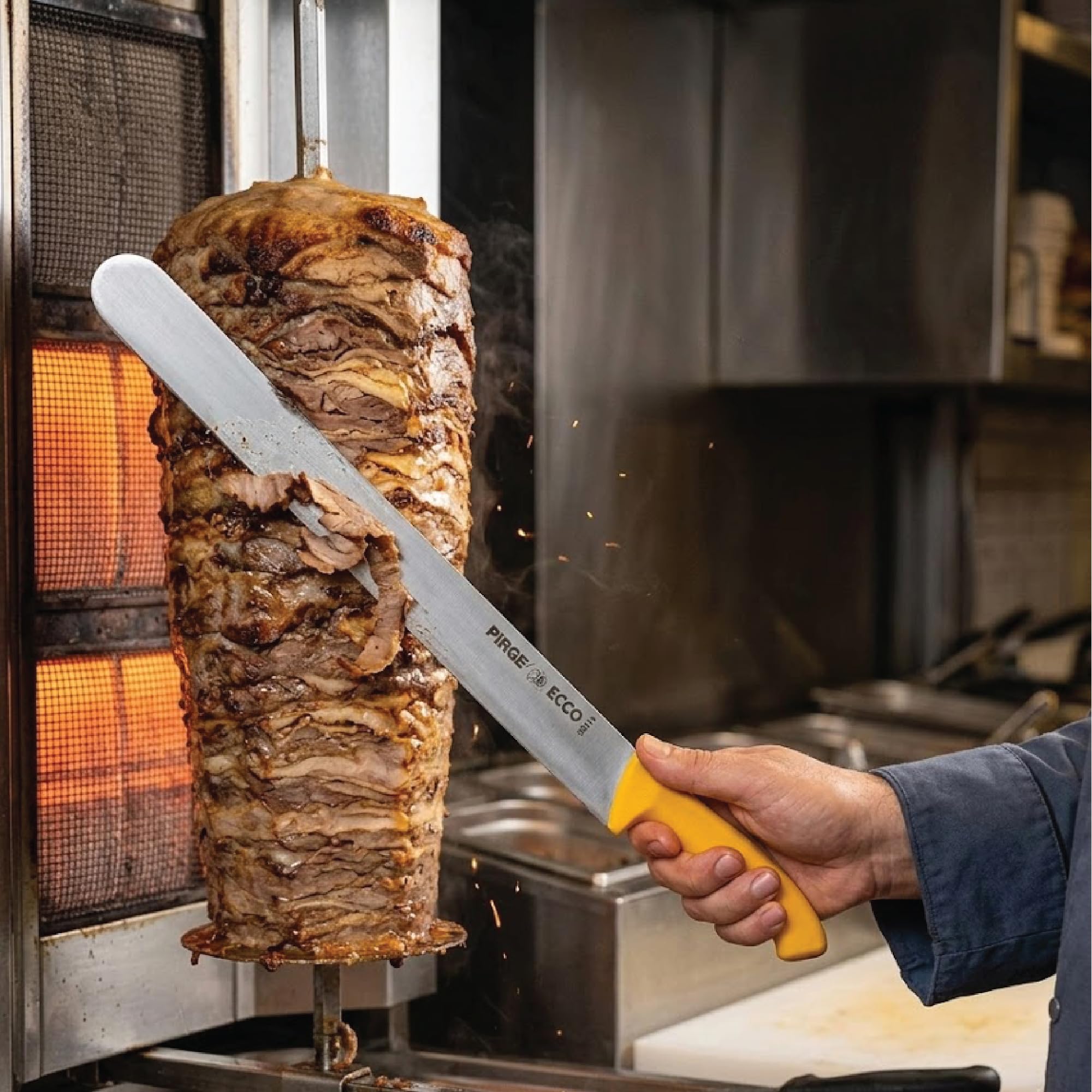 Pirge Coltello Ecco Doner 50 cm Giallo - Coltello per affettare - Coltello lungo per doner più affilato - Coltello da taglio - Coltello per carne