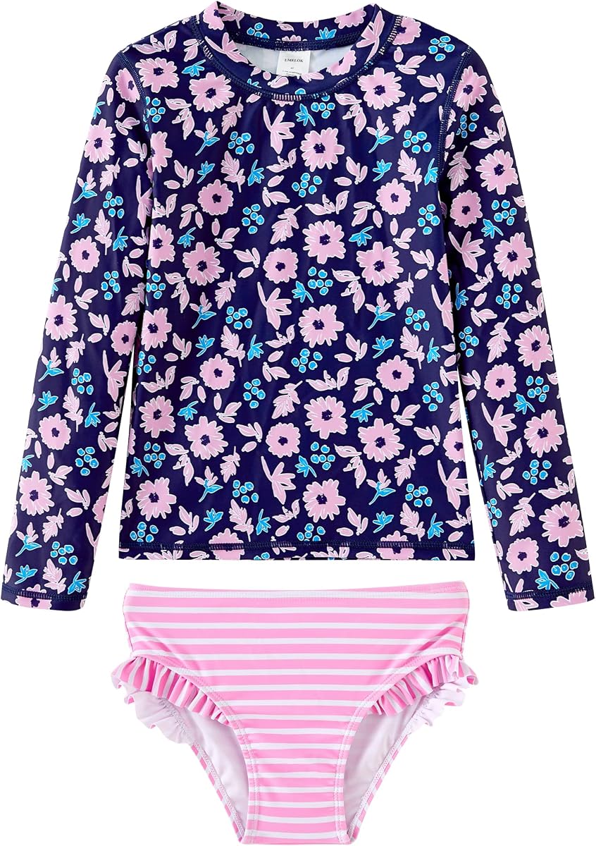 Toddler and Little Girls Rash Guard Sets with Bikini Bottom Swimwear