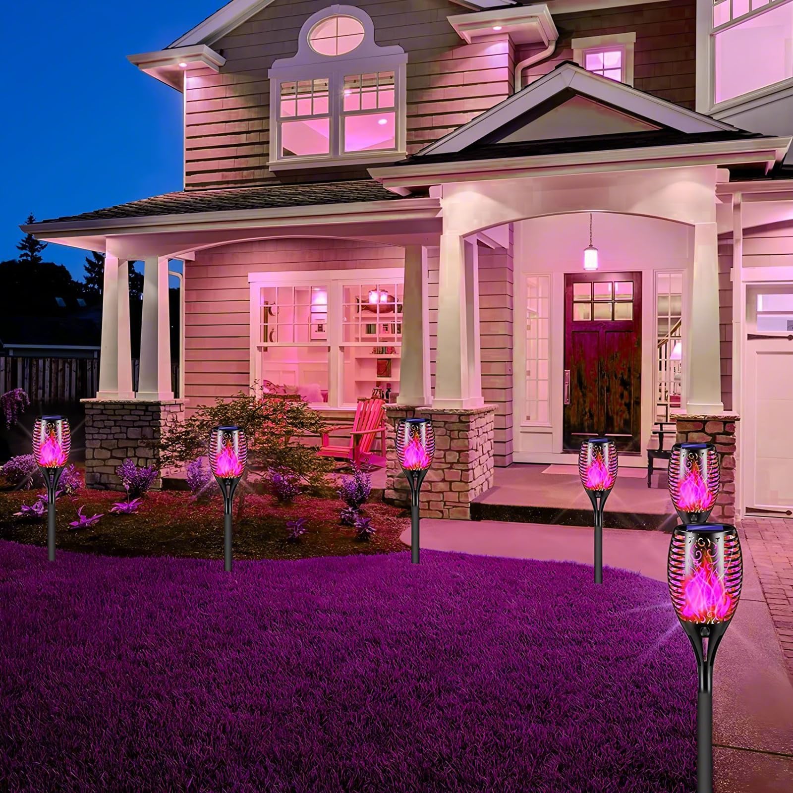 Solar-Flammenlicht für den Außenbereich, Solarleuchten für den Außenbereich mit flackernder Flamme, IP65 wasserdicht, solarbetrieben, für Rasen, Terrasse, Weg, Dekoration, Violett, 4 Stück
