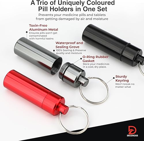 Miniatura 3 de Pastillero para llavero (paquete de 3), aleación de aluminio, impermeable, portátil, portátil, pequeño, para viaje, para bolso, mini organizador de