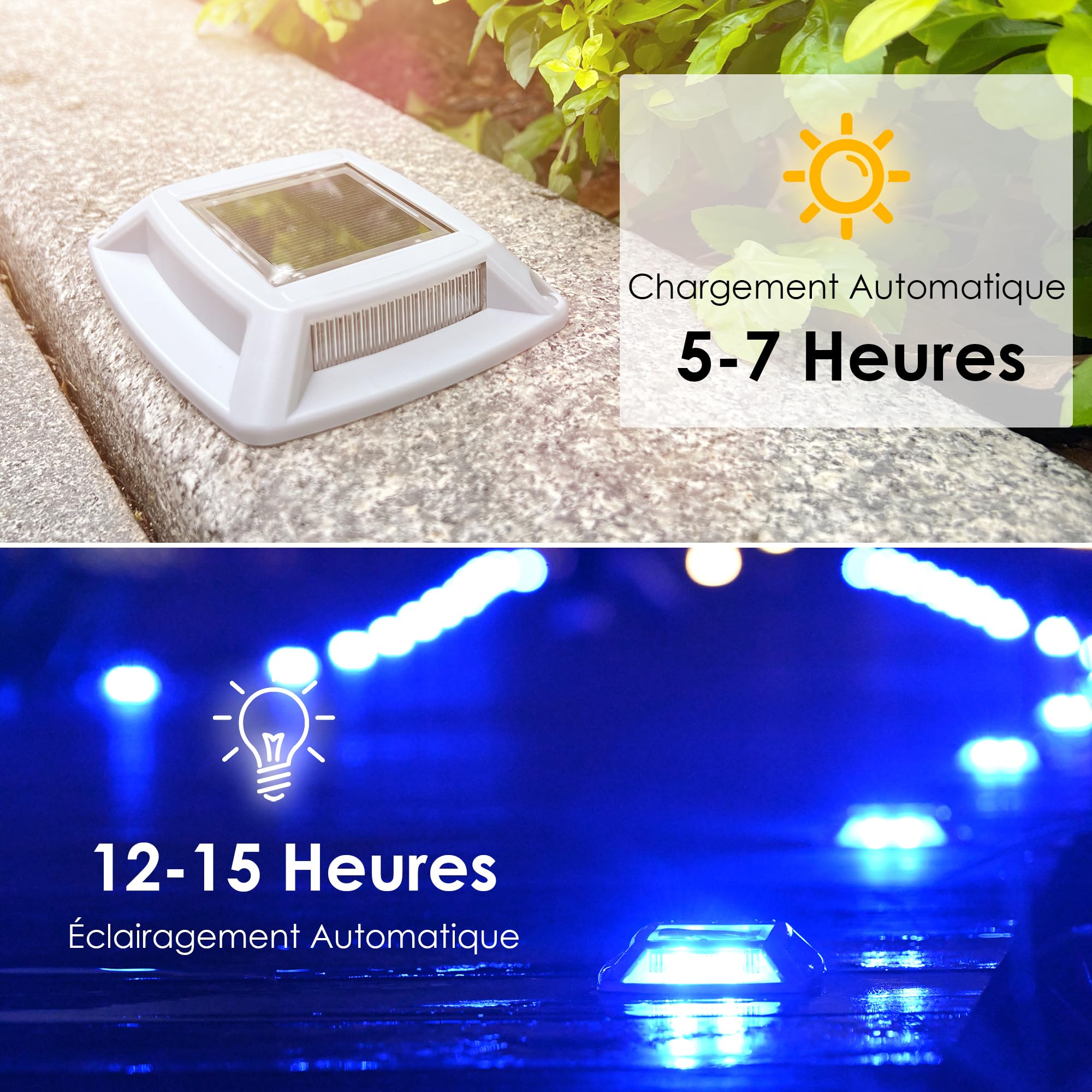Éclairage pour Chemins Spot Solaire Exterieur Puissant IP68 Étanche 12 Articles Eclairage Escalier Exterieur Bleu Balise Solaire Exterieur Jardin 24LM pour Terrasse, Chemin, Piscine et Parc