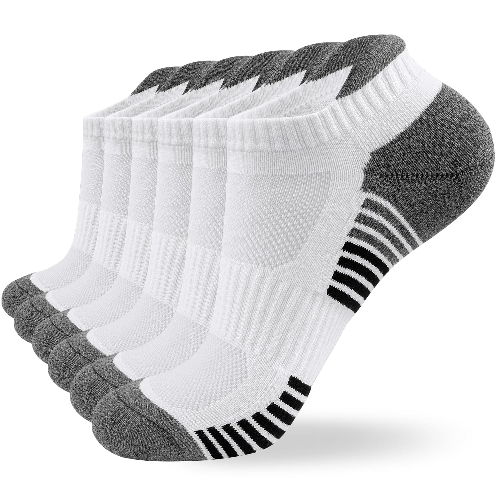 coskefy 6 Paar Sneaker Socken Herren Damen Baumwolle Sportsocken Kurz Running Socken Laufsocken Knöchelsocken Schwarz Weiß Grau Atmungsaktiv
