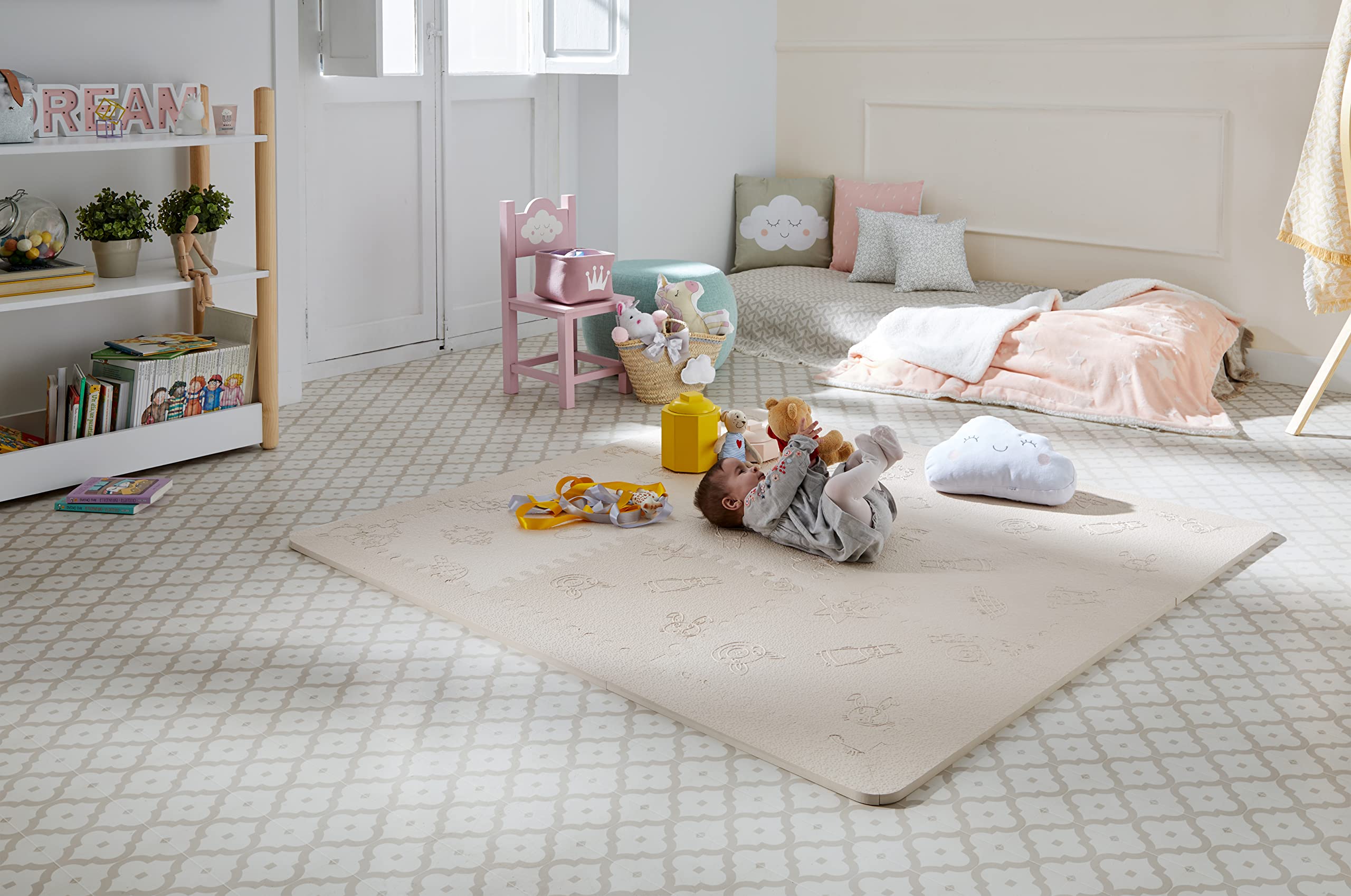LuBabymats - Tappeto puzzle per bambini in schiuma EVA, imbottitura extra, colore beige