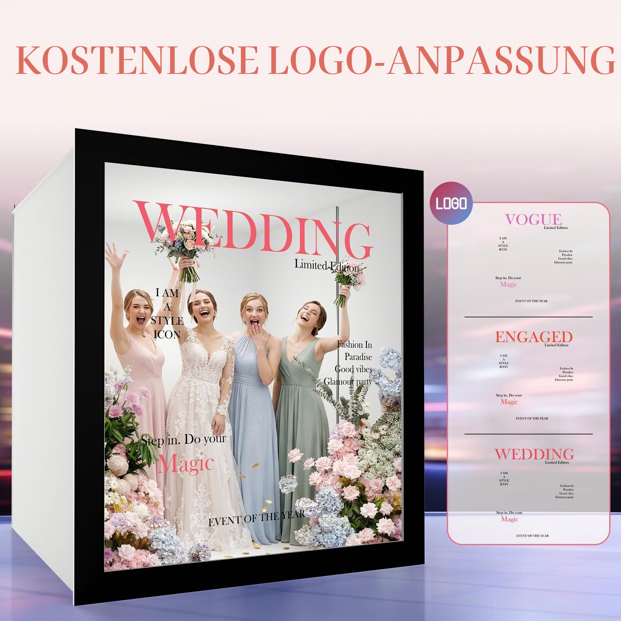HARZHI Magazine Box Fotokabine, Leichte Photo Booth für Wedding mit Individuelles Logo, 2 x 2 x 2,3 M, Schneller und Einfacher Aufbau, Fotobox für Geburtstage, Partys, Vermietung und Kommerzielle