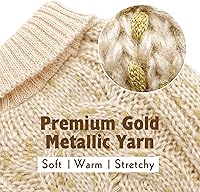 Vista 3 de KYEESE Suéter de invierno para perro, abrigo de cuello alto con hilo dorado para perros pequeños, beige, talla M