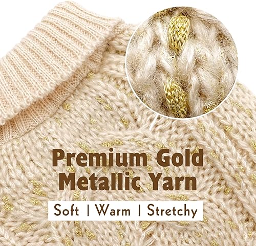 Miniatura 3 de KYEESE Suéter de invierno para perro, abrigo de cuello alto con hilo dorado para perros pequeños, beige, talla M