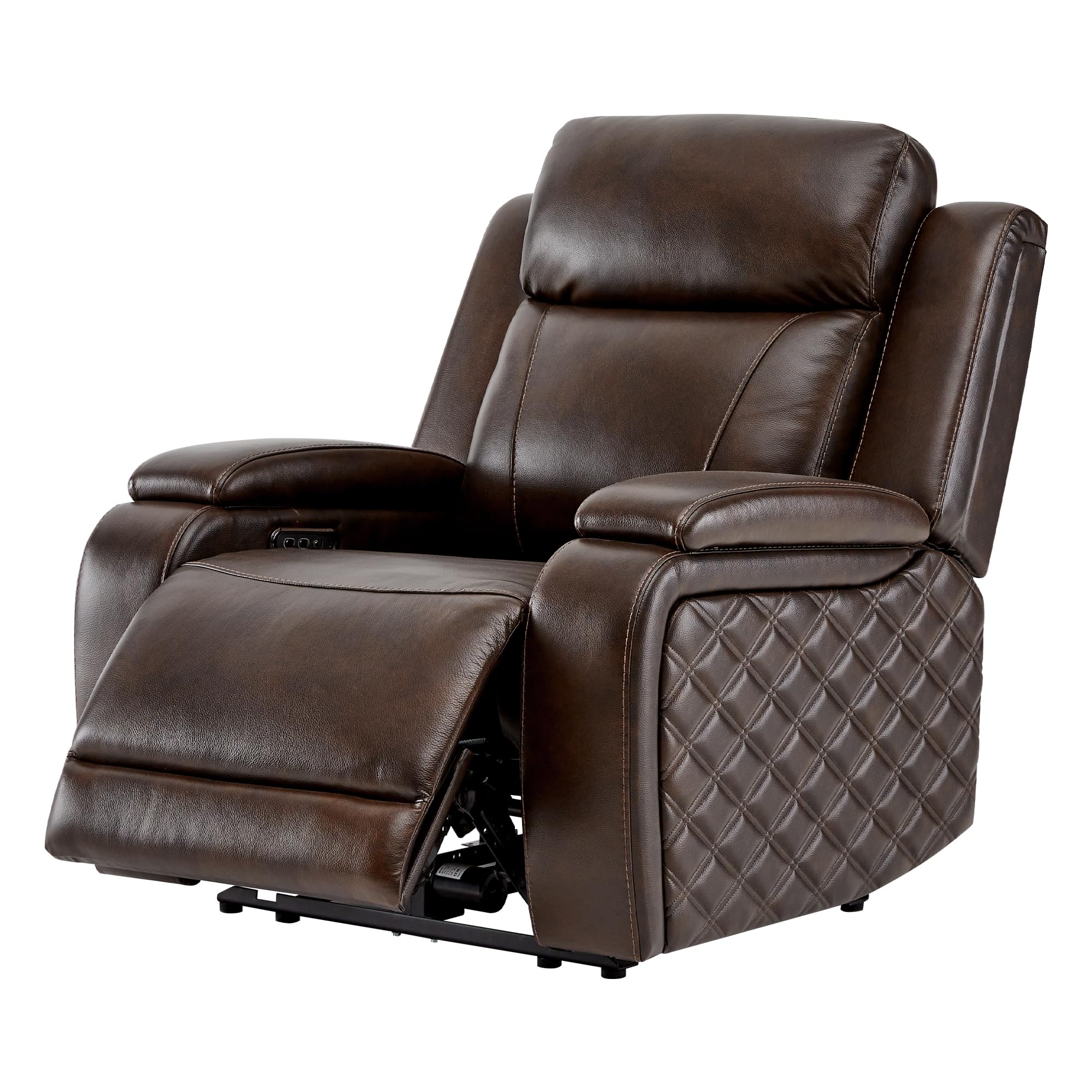 Watson & Whitely Genuine Leather Power Recliner Chairs for Adults, Zero Gravity Recliner with Power Headrest & Hidden Storage, Electric Reclining Sofa Chair for Living Room, Home Office, Dark Brown