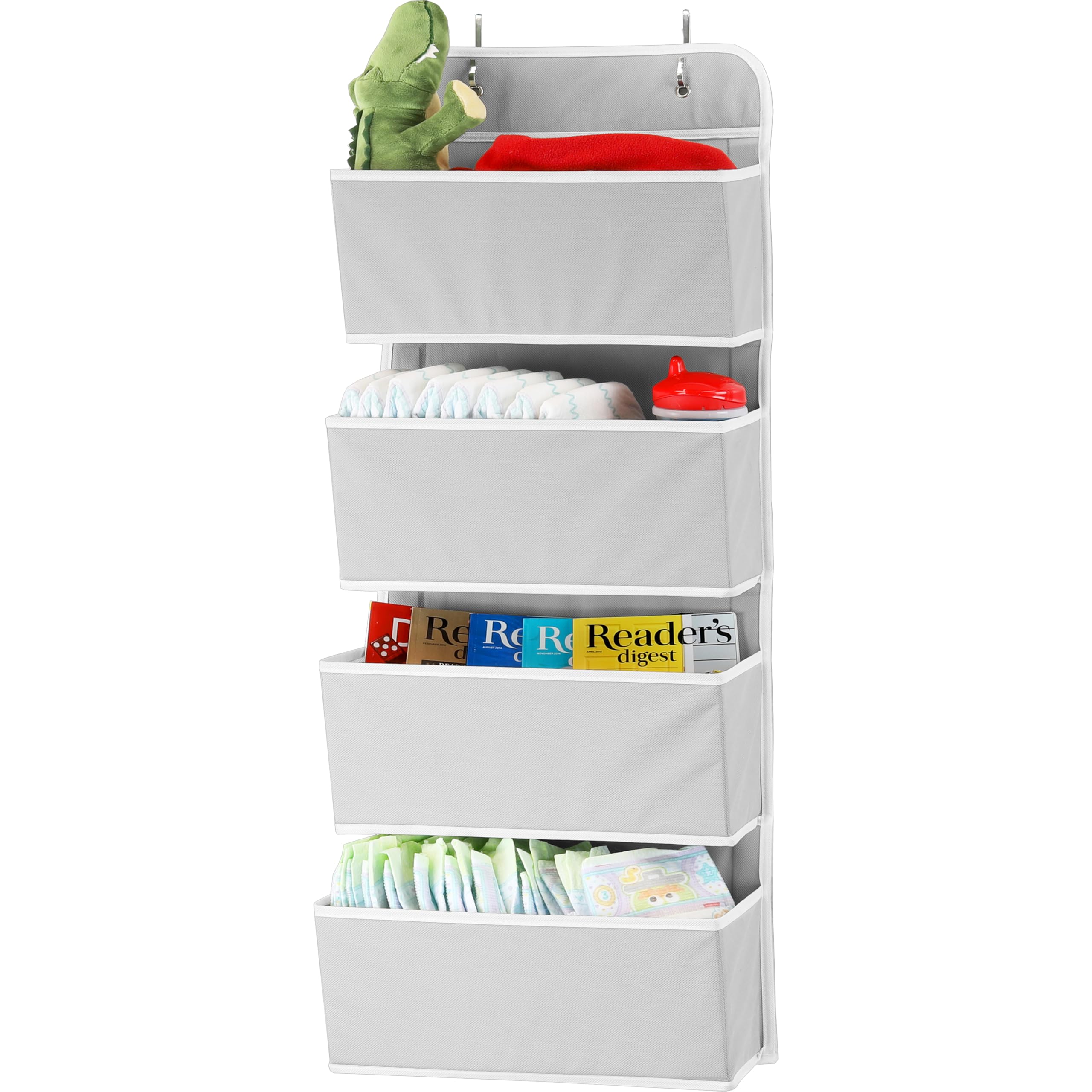 4 Pocket Over the Door Wall Mount Hanging Organizer, Grey