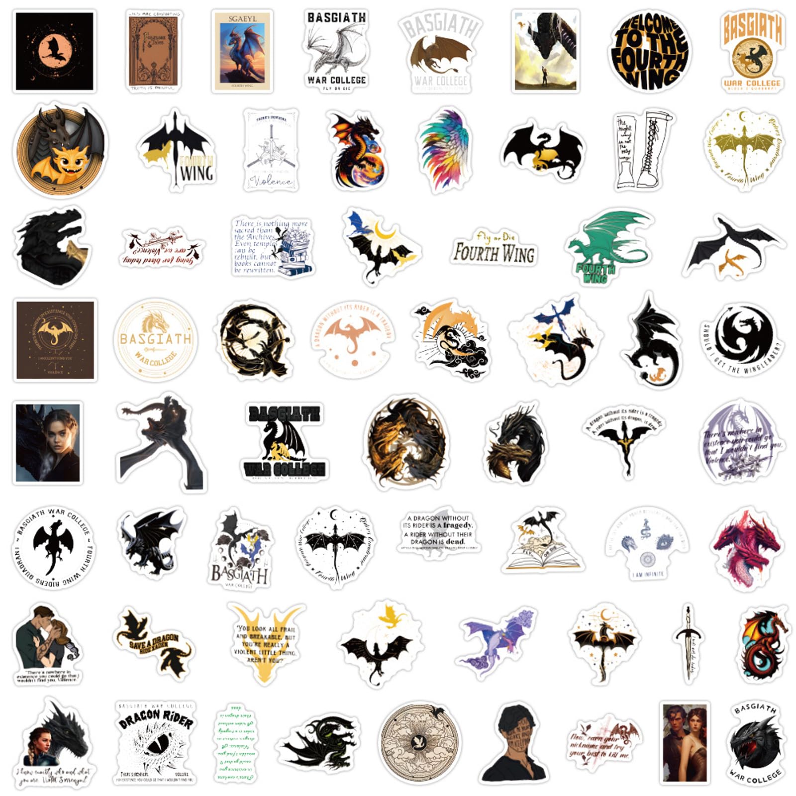 BDSHUNBF Set di 120 Adesivi Fourth Wing, Impermeabile, Adesivi del Drago, Dragon Stickers, per Skateboard, Laptop, Valigia, Bottiglie d'Acqua, Auto