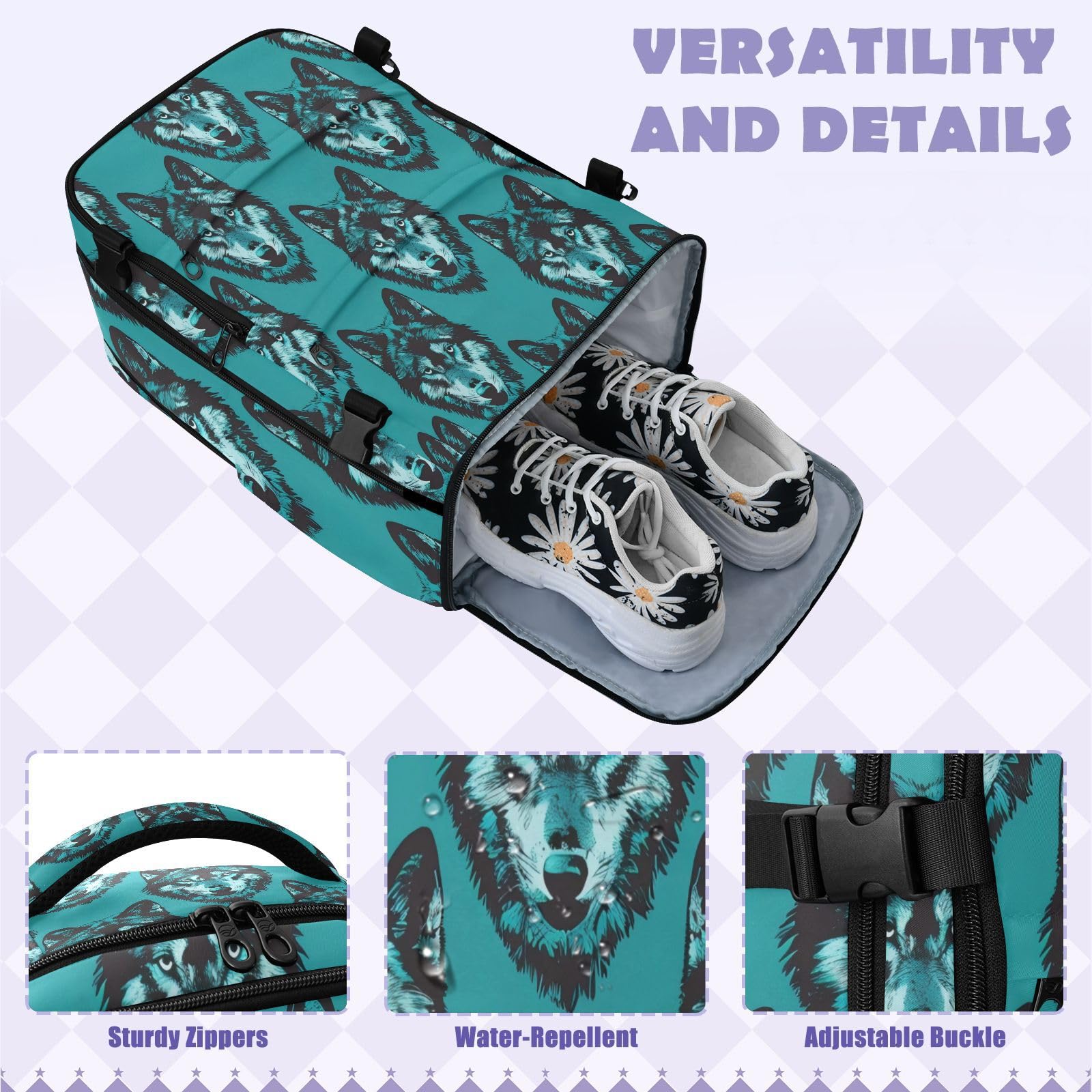 Plecak Torba na laptopa 15-calowa torba na laptopa do szkoły 20 l | Stylowa torba podróżna stary styl zwierzę wilk turkus podróż niezbędnik do samolotów mochilas para hombre 20L
