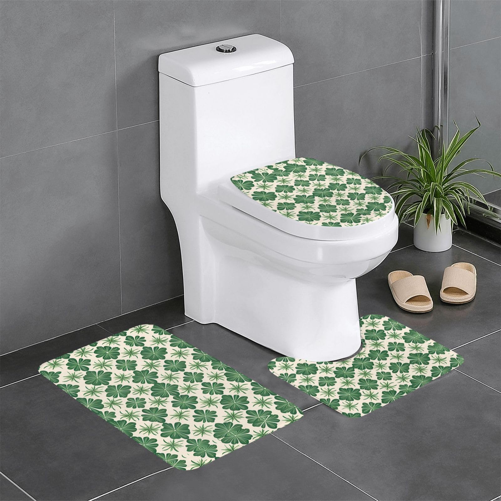 Tapis de salle de bain antidérapants YYHWHJDE - Lot de 3 pièces vert luxuriant