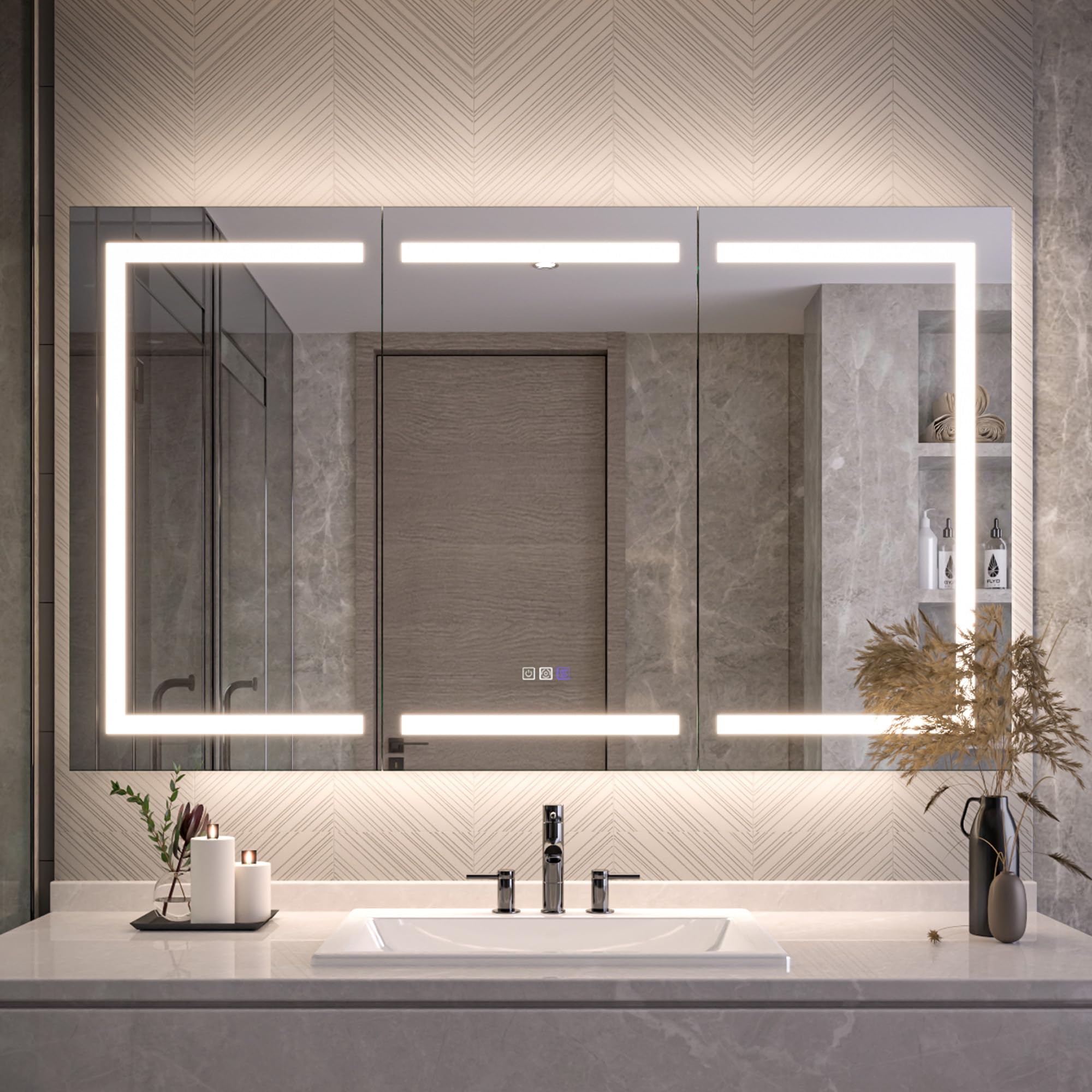 60"x36" Lighted Medicine Cabinet with Mirror, Recessed Medicine Cabinet with 5X Magnifier, Soft-Closed Hinges, Front&Backlit, Anti-Fog, Stepless