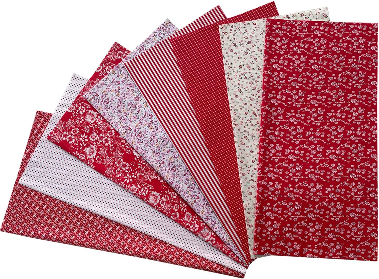 8Pcs Cotton Fabric Squares 20x20 Inch, Sewing Crafts Fabric Bundles Floral Patterns Printed Tissue Patchwork Fabrics Square for Quilting, Home Décor, Scrapbooking, Handwork (Red)