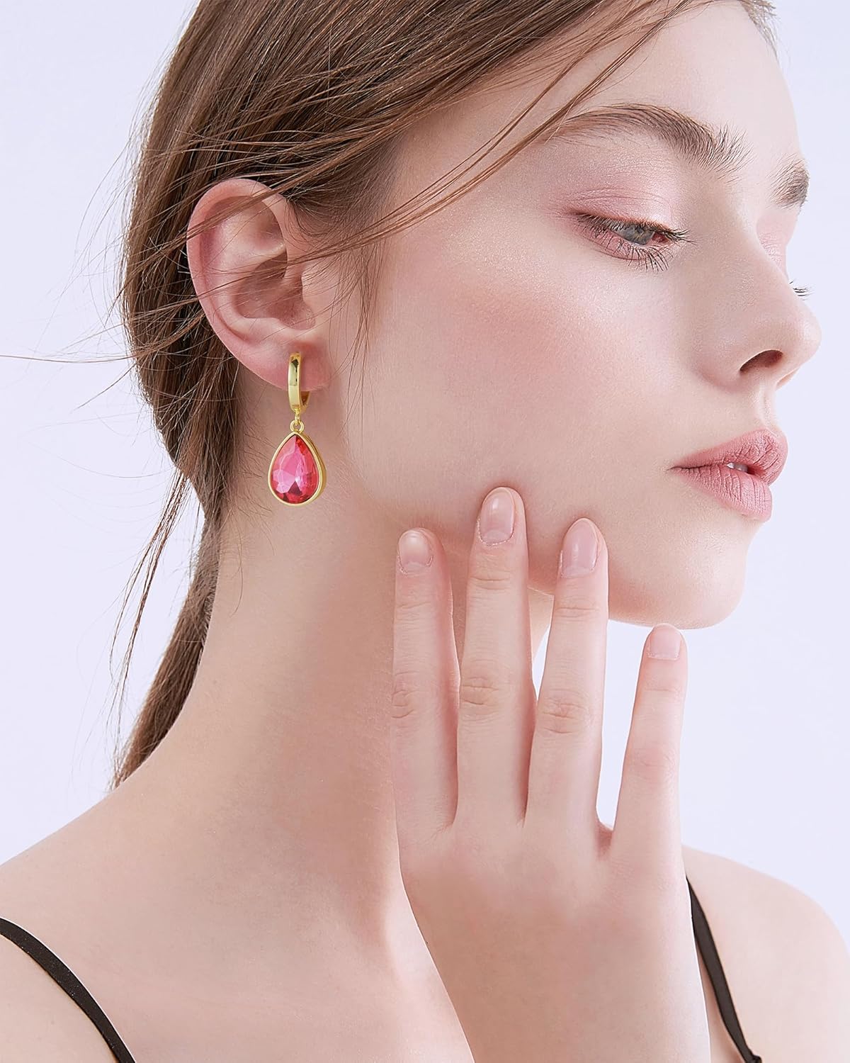 Crystals Teardrop Dangle Drop Earrings, 18K Gold Plated Hoop Earrings Zirconia Jewelry for Women Gifts - Image 3