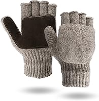 IGC Rag Wool Glomitt Flip Mitten 3M Thinsulate Lined Tan - Warm Dexterity Gloves for Winter Hunting Walking