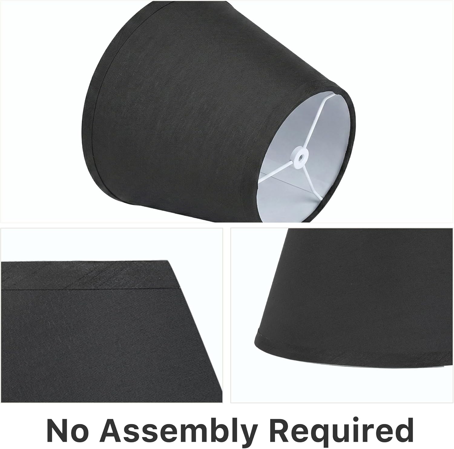 Black Small Lamp Shades Set of 2, 6x10x7 inch Empire Lampshades for Table, Floor & Wall Lamps, Assembly-Free, Spider Fitter Design, Replacement Fabric Lampshade for Bedroom, Living Room Decor