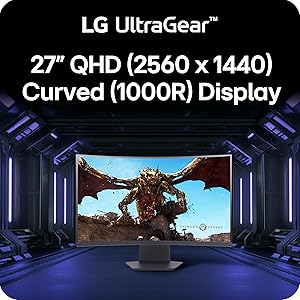 LG 27GS60QC-B Ultragear Curved Gaming Monitor 27-Inch QHD (2560x1440) 180Hz 1ms 1000R AMD FreeSync HDR10 HDMIx2 DisplayPort Borderless Design Black Stabilizer DAS Crosshair FPS Counter - Black
