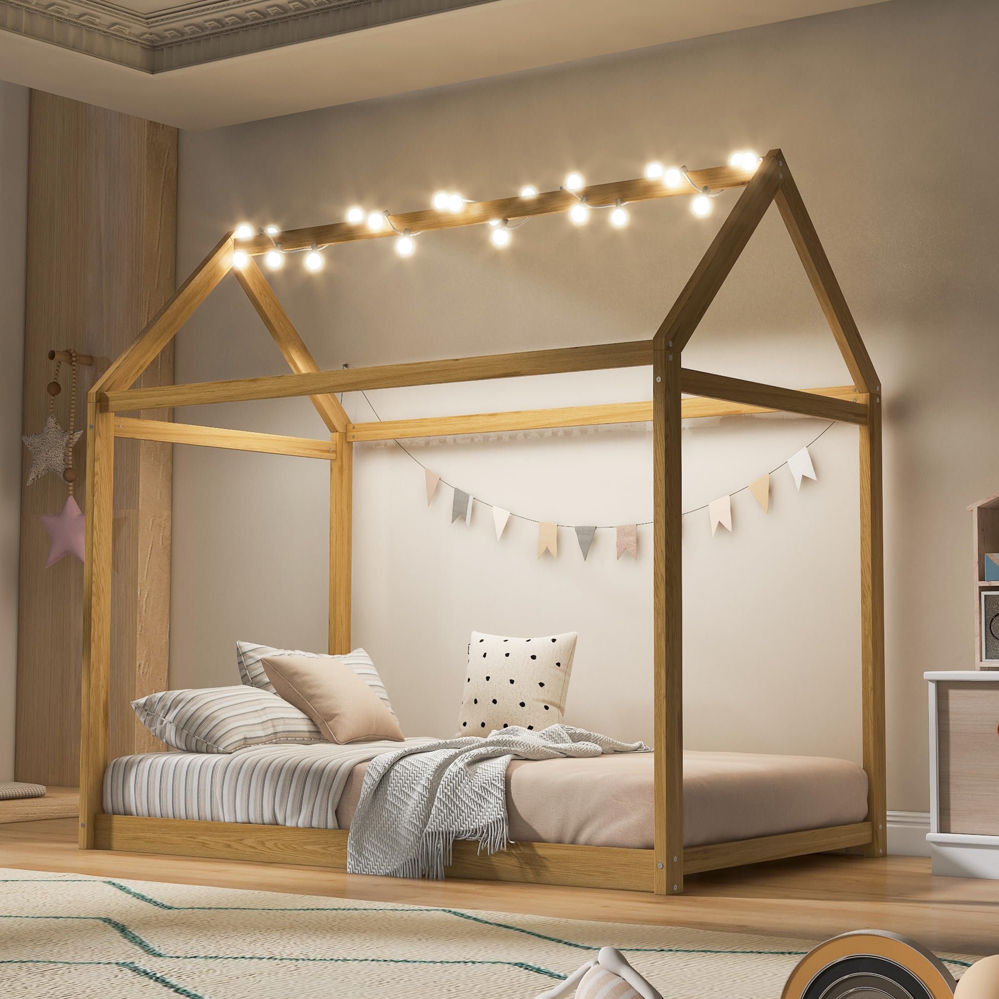 Merax Wooden House Bed with Light