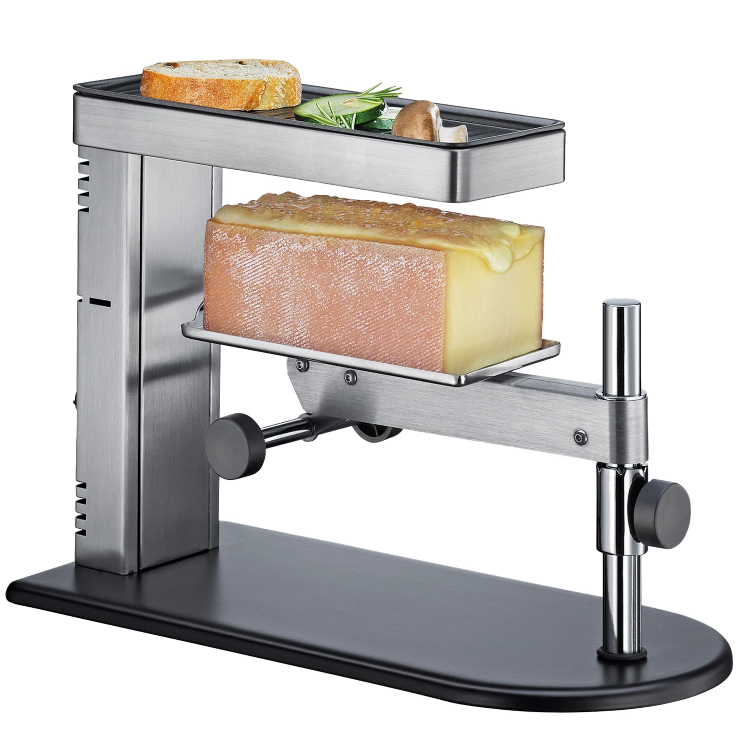 SPRING Raclette Ofen, Schweizer Raclette-Gerät, Edelstahl, individuelle Temperatur, mit antihaftbeschichteter Grillplatte, inklusive Käseschaber, Käse Schmelzer, 36×17×25cm