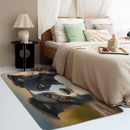 Miniatura 3 de Border Collie - Alfombras lavables de 5 x 8 pies, alfombra de área para perro para decoración del hogar, alfombra suave antideslizante de pelo bajo,