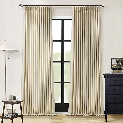 Miniatura 49 de Cortinas de lino 100% opacas de 90 pulgadas con pliegues de 2 paneles para sala de estar, con pestaña trasera plisada, cortinas oscuras con forma de