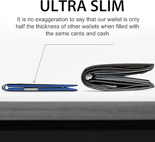 Miniatura 6 de GSOIAX Cartera delgada para hombre con clip para dinero, cuero minimalista con bloqueo RFID, plegable, pequeño bolsillo frontal delgado, billetera