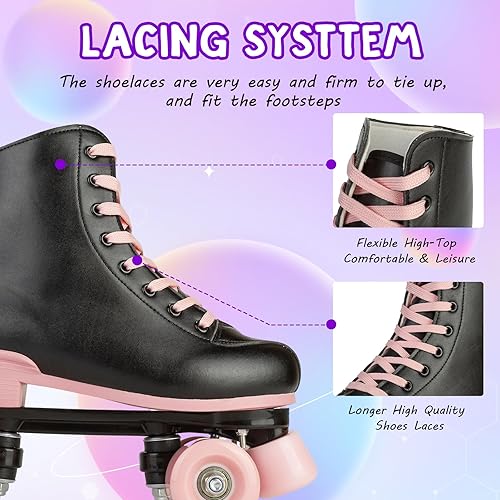 Miniatura 8 de Patines para mujer de cuero sintético, patines de cuatro ruedas, patines de rodillo brillantes para niñas, unisex