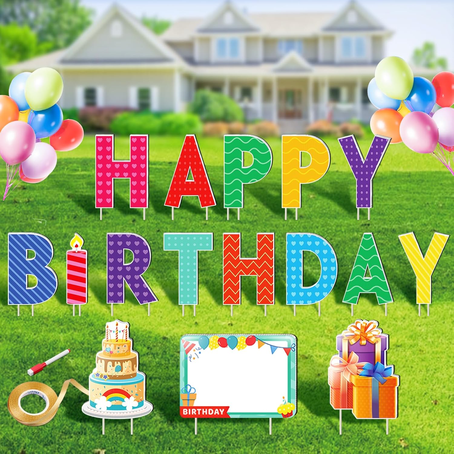 Remiawy Happy Birthday Yard Sign with Stakes 16pcs Happy