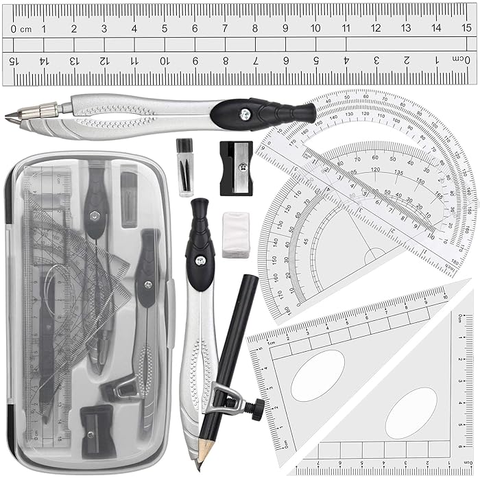 Buy Akuoly Geometry Compasses Set with Maths Protractor, Set Squares