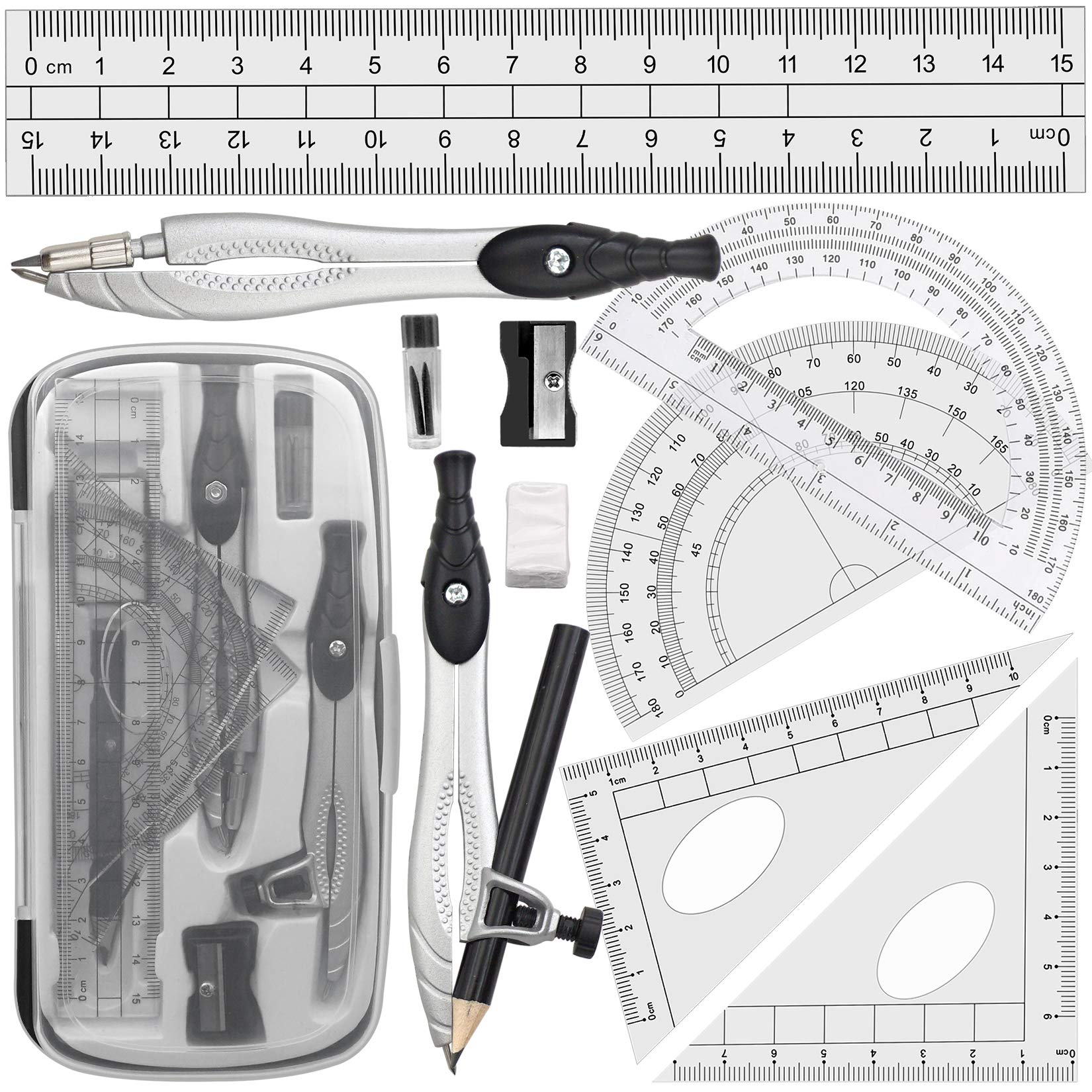 Buy Akuoly Geometry Compasses Set with Maths Protractor, Set Squares, Ruler, Black Online at