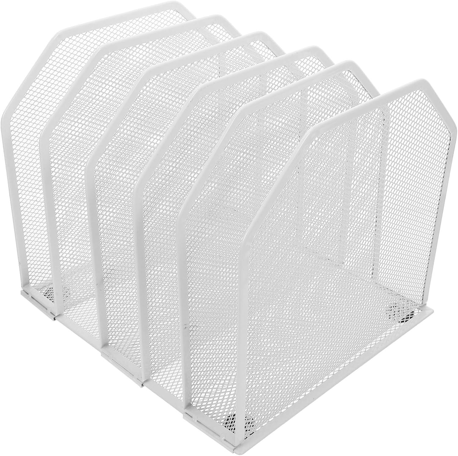 ruqianchuanmei-zd 5-Section Metal Desktop File Organizer, Detachable Vertical Folder Holder, White Office Document Rack For Desk Storage And Paper Sorting
