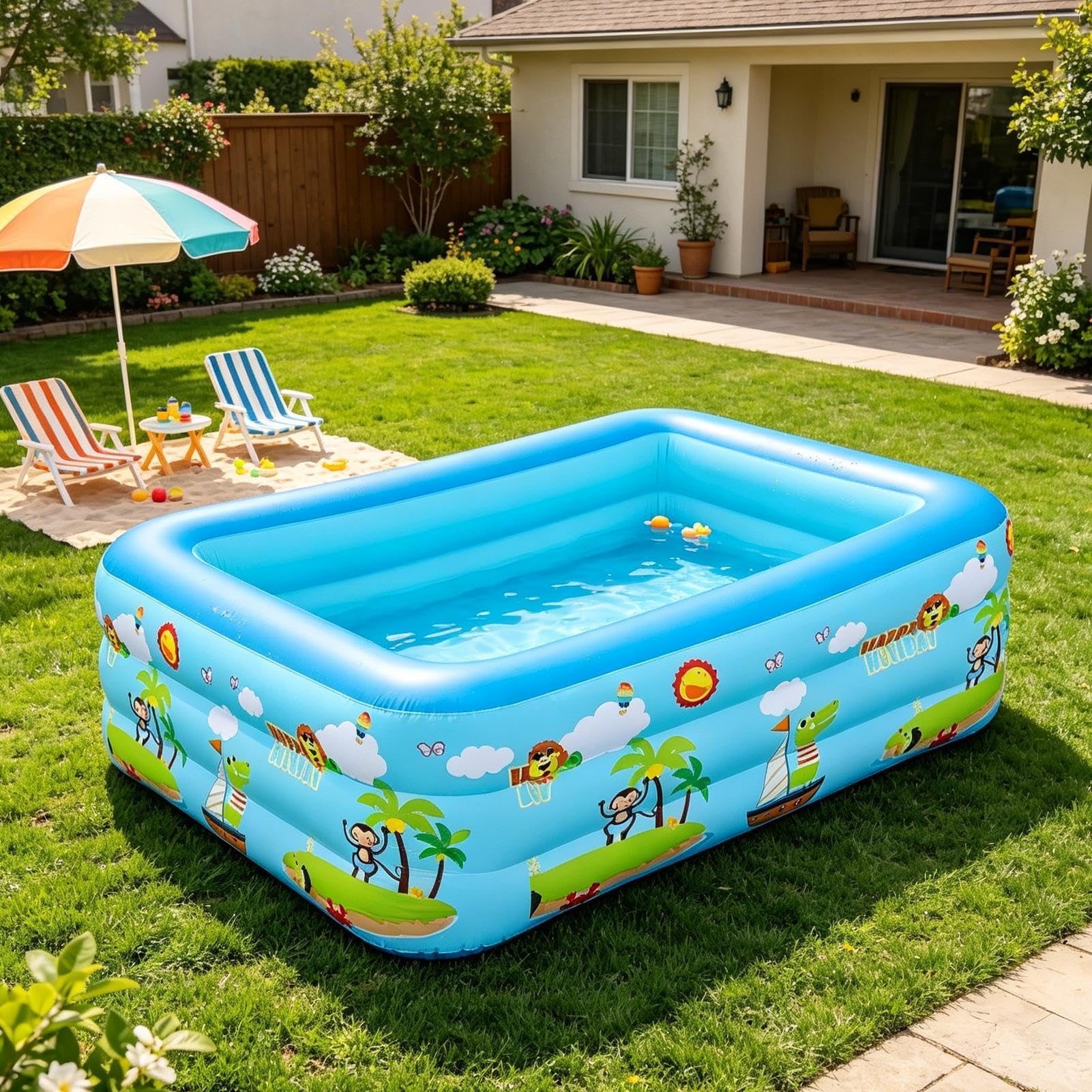 Piscina Gonfiabile Per Bambini - Grande Pieghevole Portatile Resistente Ai Raggi UV | Piscina Gonfiabile Quadrata Da Esterno | Per Adulti E Piccoli, Interno Esterno, Acquatico, Giardino, Prato