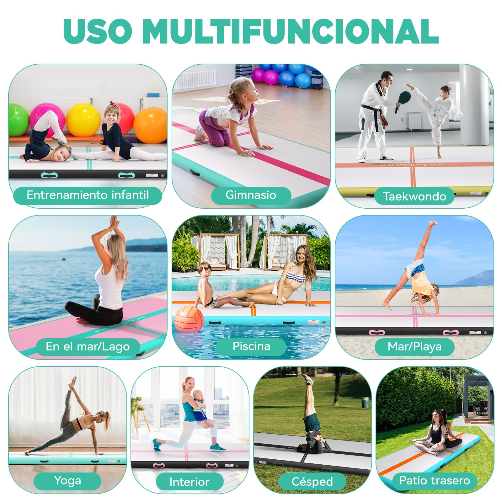 Colchoneta Gimnasia 2/3/4/5/6m Espesor 10/15cm con Bomba de Aire 600W,Tapiz Gimnasia Ritmica,Colchon Inflable,Tumbling Mat para Gimnasia, Exterior, Fitness, Yoga,Deporte
